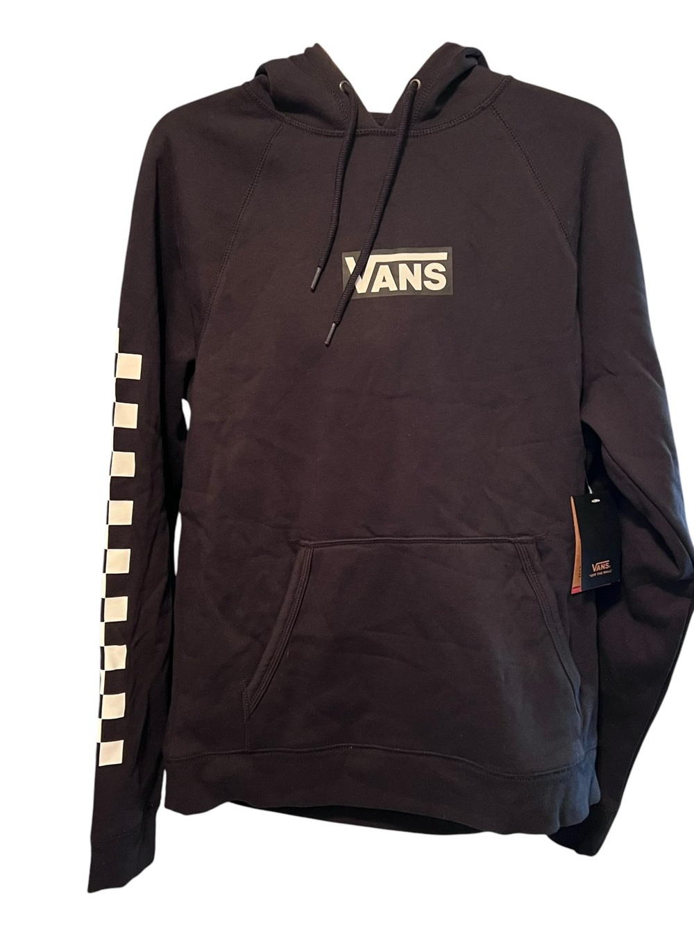 Vans Men’s Black Crewneck Hoodie with Checker Sleeve